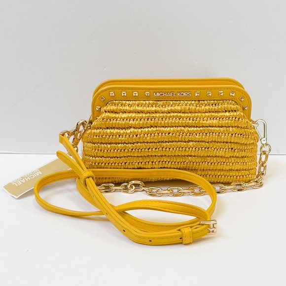 Michael Kors LIVIA Small Cloud Clutch Shoulder Crossbody Bag Straw Butter - Picture 5 of 11